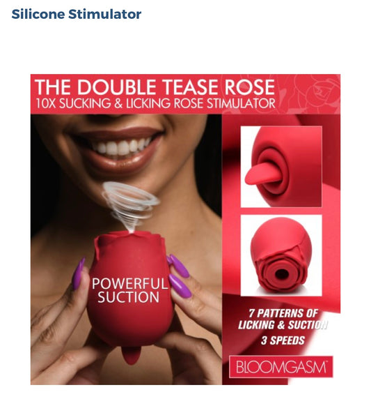 The Double Tease Rose 10x Sucking and Licking Silicone Stimulator
